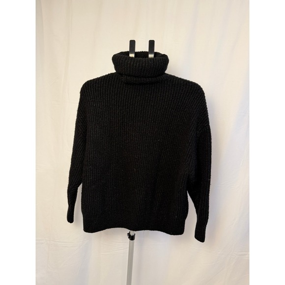 Zara Knit Black Turtleneck Sweater Ribbed Oversized Cozy Warm Womens Large - Picture 1 of 4